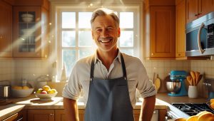 persona feliz ern su cocina